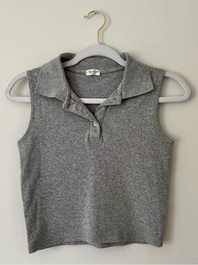 Brandy Melville John Galt 100% Cotton Carolyn Polo Tank Top, Grey – One Size